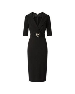 Pinko Tailored Midi Dress With V-Neckline And Decorative Belt - Black