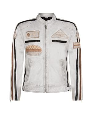 Infinity Leather Zipped Racing Biker Moto Jacket - Black