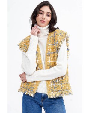 TRUEDAMES Plaid Tweed Vest - Yellow