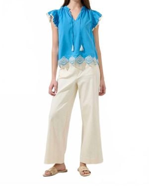 Sugarlips Regina Embroidered Ruffle Tassel Top - Blue