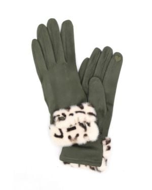 Fashnzfab Leopard Faux Fur Cuff Smart Touch Gloves - Green