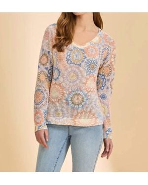 Fdj V Neck Print Sweater Top - Blue