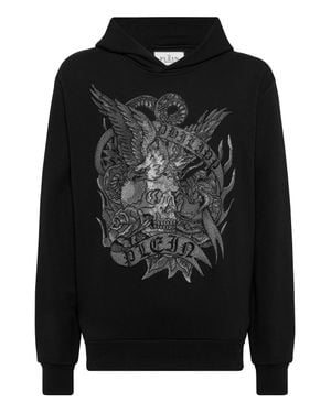Philipp Plein Hoodie Sweatshirt Crystal Tattoo - Black