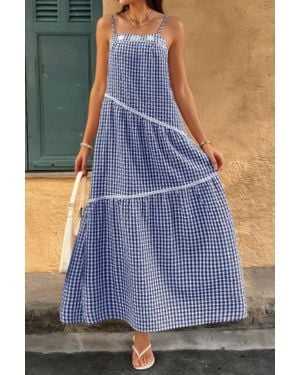 TRUEDAMES Suspenders Plaid Color Block A Line Dress - Blue