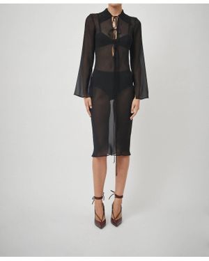 BEARE PARK Silk Georgette Tie Blouse Dress - Black