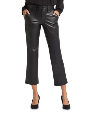 NYDJ Pants Faux Leather Straight Ankle Business Casual Frog490 - Black