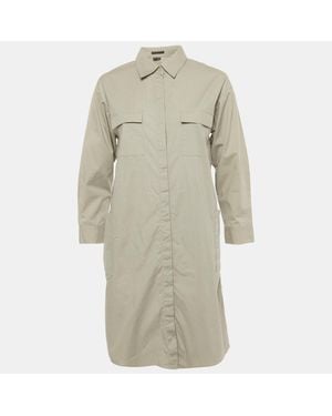 Theory Cotton Belted Long Sleeve Utility Shirt Dress - Natural