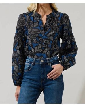Sugarlips Aurina Floral Jamille Split Neck Poplin Top - Blue