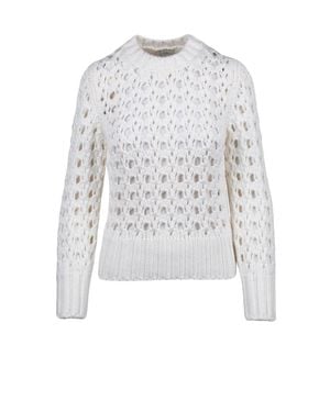 Eleventy Wool Short Openwork Sweater - White