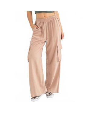 Risen High Rise Linen Wide Cargo Pants - Pink