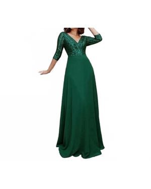 Ever Pretty V-Neck A-Line Sequin Dress - Green