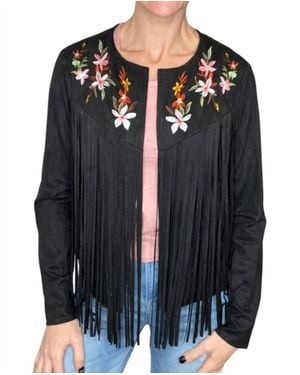 Vocal Apparel Arden Suede Fringe Layering Jacket - Black