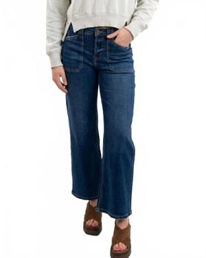 mica denim High Rise Wide Leg Patch Pocket Jeans - Blue