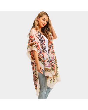TRUEDAMES Bohemian Print Cover Up Kimono Poncho - Metallic