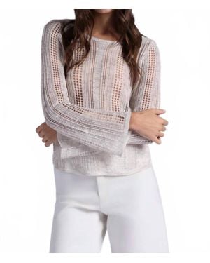 Minnie Rose Sequin Pointelle Stripe Boat Neck Top - Natural