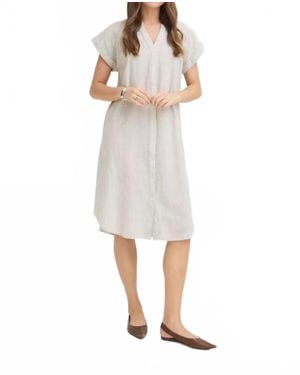 B.Young Button Down Cuffed Sleeve Linen Dress - White