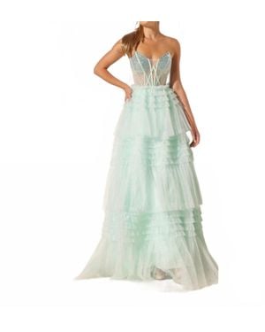 Lucci Lu Glitter Strapless A-Line Tiered Gown - Green
