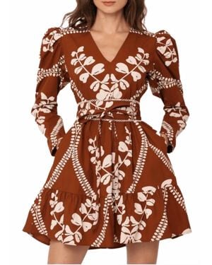 Beyond By Vera Heidi Long Sleeve Mini Dress - Brown