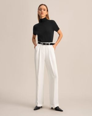 LILYSILK Timeless Pleated Wide-Leg Dense Silk Pants - Natural