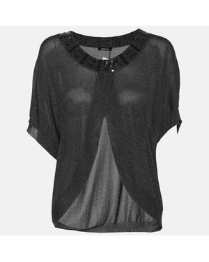 Elena Miro Shimmered Lurex Knit Shrug Top - Black
