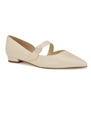 Nine West Luso Flats M Cream Leather Pointed Toe Mary Jane Htat728 - White
