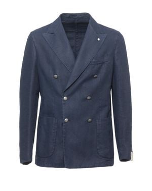 Lubiam Herringbone Double-Breasted Blazer - Blue