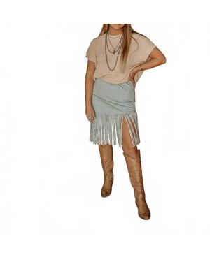 Rock & Roll Denim Suede Fringe Skirt - Natural