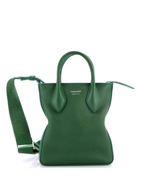 Ferragamo Vertical Fold Side Star Tote Leather Mini - Green