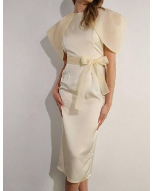 Mulla Big Sheer Sleeve Midi Dress - Natural