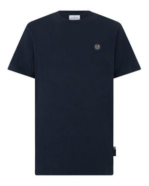 Philipp Plein Round Neck T-Shirt Neck Logo - Blue