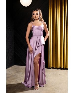 TRUEDAMES Spaghetti Strap Cowl Sweetheart Satin Corset Column Prom Evening Gown - Purple