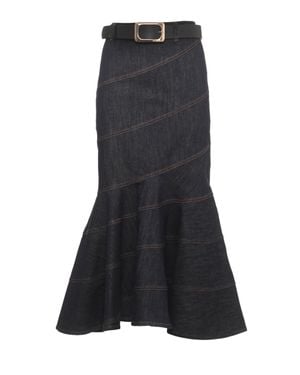 Self-Portrait Dark Denim Skirt With Mermaid Hem And Back Zipper Closure - Black