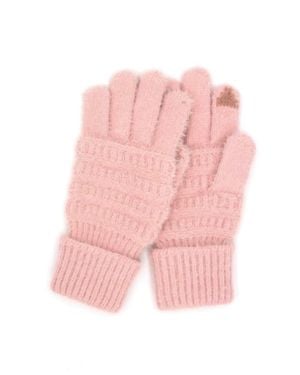 Fashnzfab Fuzzy Cable Knit Smart Touch Gloves - Pink