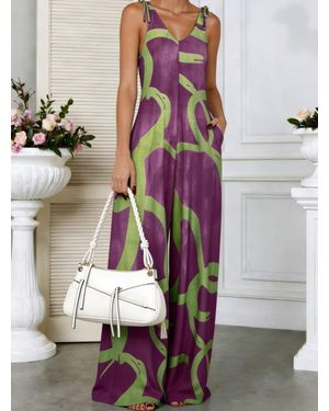 TRUEDAMES Floral Print Sleeveless Wide-Leg Jumpsuit - Purple