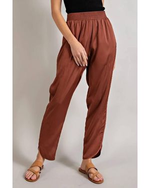 Eesome Smocked Satin Pants - Brown