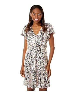 Maggy London Mini Dress Sequin Flutter Sleeve A-Line Party Jdm1114 - White