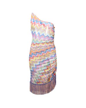 Missoni One-Shoulder Fringed Crochet-Knit Mini Dress - Multicolor
