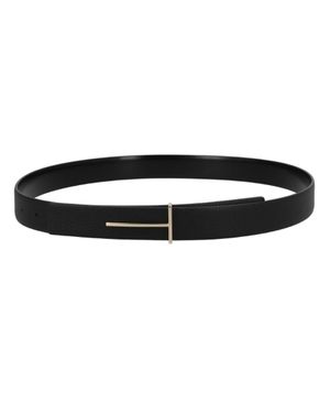 Tom Ford T-Shaped Buckle Narrow Calf Leather Belt - Black
