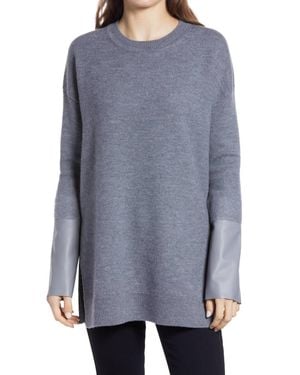 AllSaints Essy Leather Cuff Wool Sweater - Gray