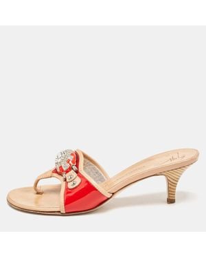 Giuseppe Zanotti Leather And Patent Crystal Embellished Slide Sandals - Pink