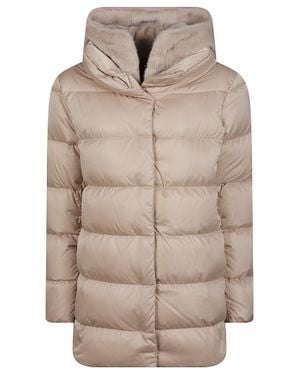 Herno Quilted Down Jacket With Faux Fur Collar And Concealed Closure - Natural