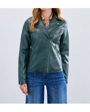 Fdj Faux Leather Moto Jacket - Blue