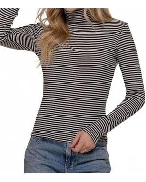 Active Basic Stripe Long Sleeve Turtleneck Top - Blue
