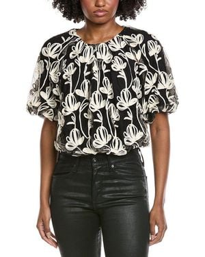 Gracia Embroidered Lace Puff Sleeve Blouse - Black