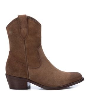 Xti Italian Western Leather Booties Carmela Collection By - Brown