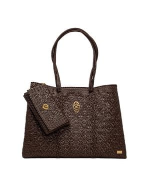 Lolas Bag Travel Woven Tote Bag With Clutch - Brown