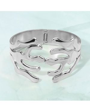 Fashnzfab Stainless Steel Sculptural Abstract Coral Hinged Open Bracelet - Metallic