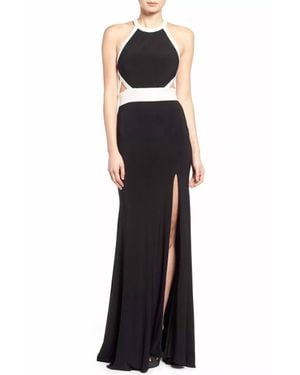Mac Duggal Beaded High Neck Gown With Cutouts - Black