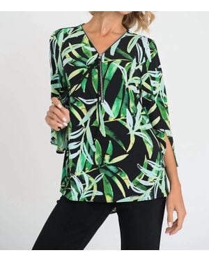 Joseph Ribkoff Zip Front With Split Sleeve Print Tunic - Green