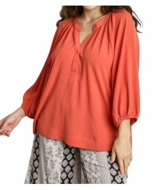 Umgee Raglan Sleeve High Low Hem Blouse - Orange